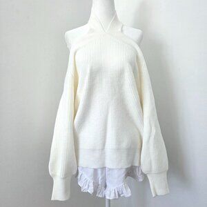 Forever 21 White Off the Shoulder Sweater Large NWT Crisscross Ribbed Coquette